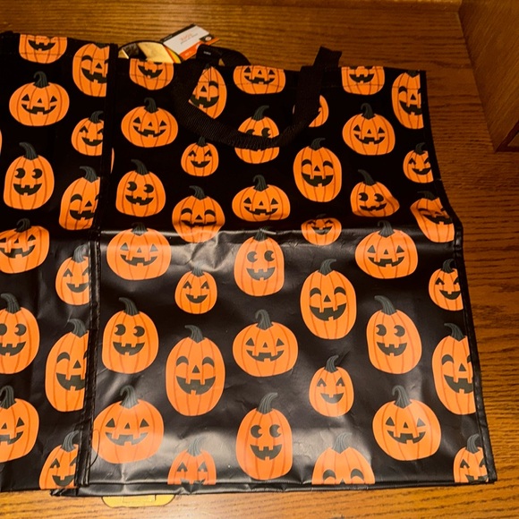 Pumpkin Theme Halloween Reusable Tote Bags Set of (2) - Picture 2 of 6